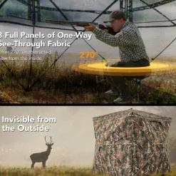 Tangkula Extra Tall 3-4 Person Hunting Blind, 270 Degree See Through Ground Blind with Silent Slide Windows