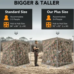 Tangkula Extra Tall 3-4 Person Hunting Blind, 270 Degree See Through Ground Blind with Silent Slide Windows