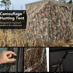 Tangkula Extra Tall 3-4 Person Hunting Blind, 270 Degree See Through Ground Blind with Silent Slide Windows