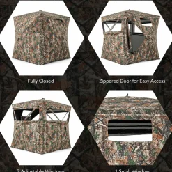Tangkula Extra Tall 3-4 Person Hunting Blind, 270 Degree See Through Ground Blind with Silent Slide Windows