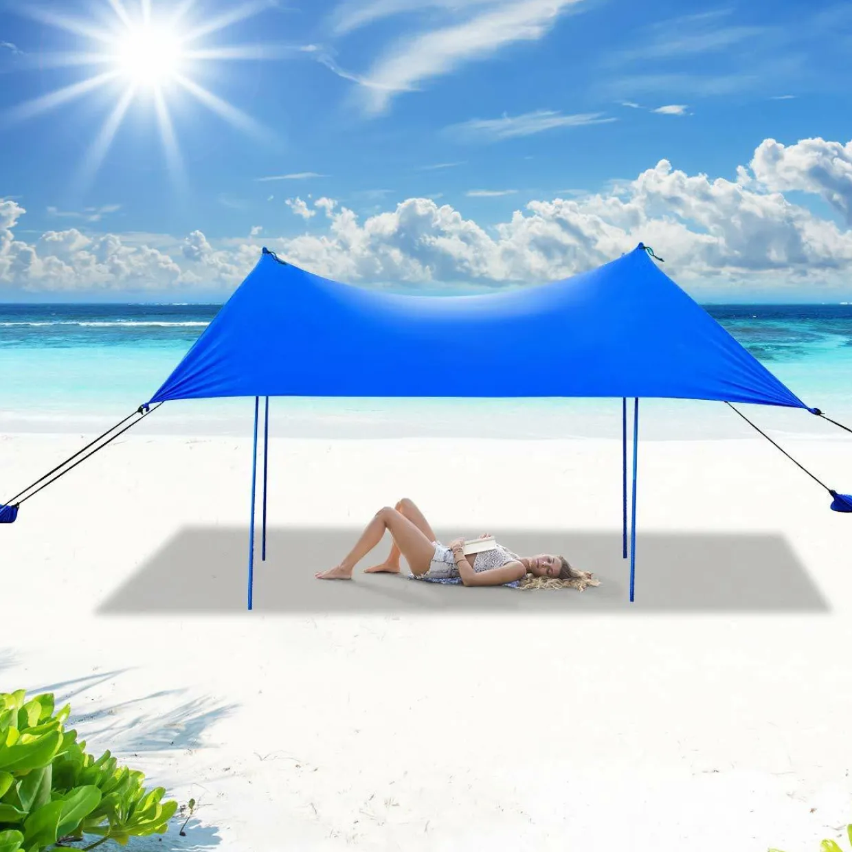 Tangkula Family Beach Sunshade, UPF50+ Sun Shade Tent with Aluminum Poles