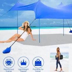 Tangkula Family Beach Sunshade, UPF50+ Sun Shade Tent with Aluminum Poles