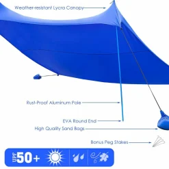 Tangkula Family Beach Sunshade, UPF50+ Sun Shade Tent with Aluminum Poles