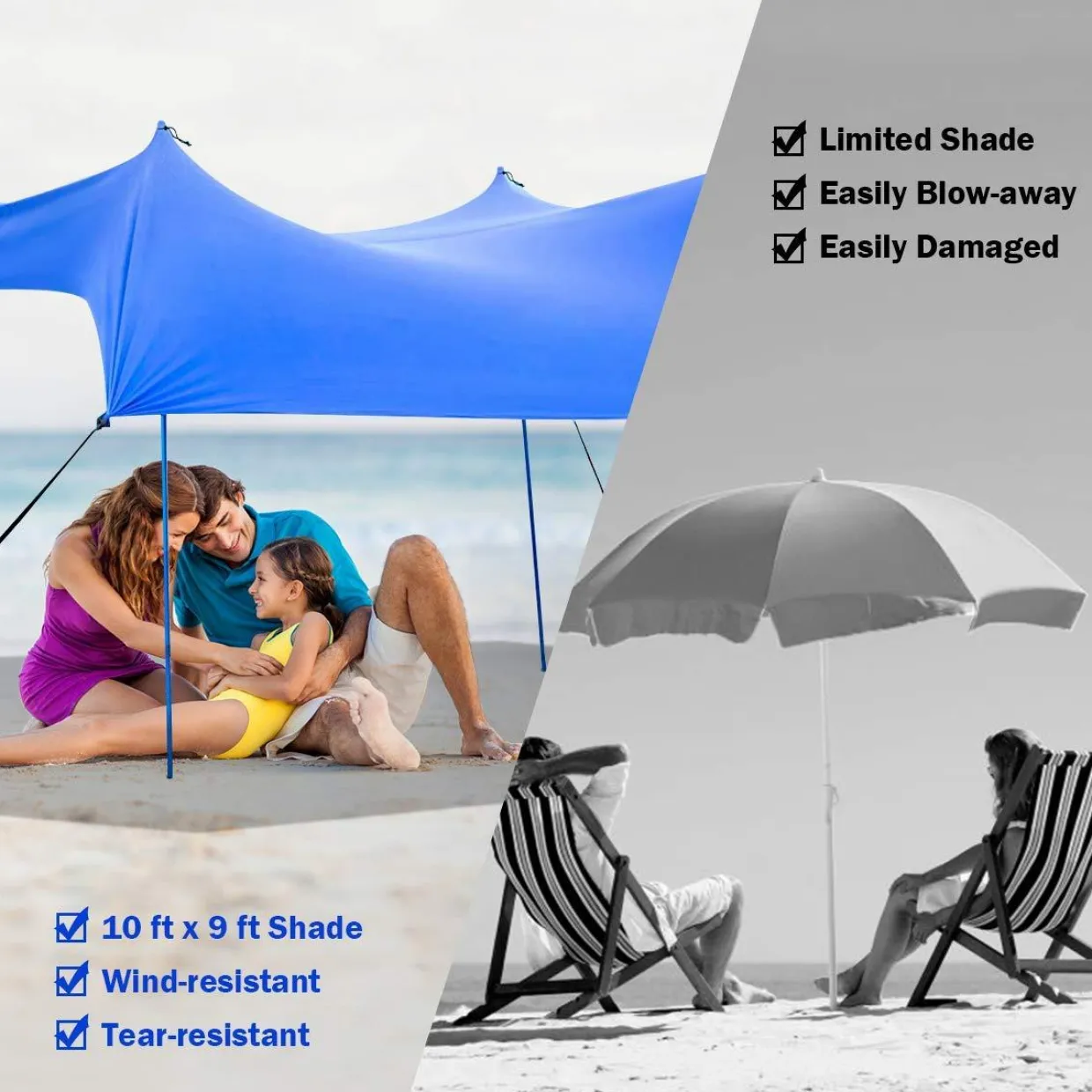 Tangkula Family Beach Sunshade, UPF50+ Sun Shade Tent with Aluminum Poles