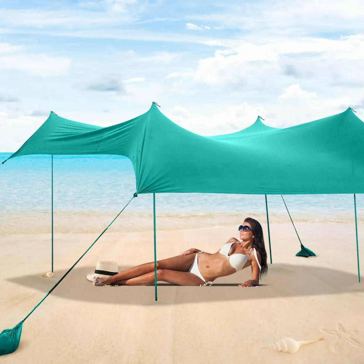 Tangkula Family Beach Sunshade, UPF50+ Sun Shade Tent with Aluminum Poles