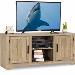 Tangkula Farmhouse Barn Wood TV Stand for TVs up to 65 Inches