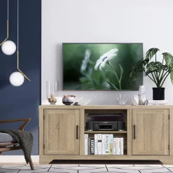 Tangkula Farmhouse Barn Wood TV Stand for TVs up to 65 Inches