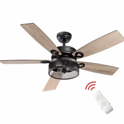 Tangkula Farmhouse Ceiling Fan with Light, Rustic LED Ceiling Fan with 3 Lights for Indoor, w/ 5 Iron Reversible Blades & Remote Control