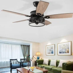 Tangkula Farmhouse Ceiling Fan with Light, Rustic LED Ceiling Fan with 3 Lights for Indoor, w/ 5 Iron Reversible Blades & Remote Control