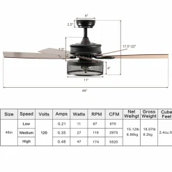 Tangkula Farmhouse Ceiling Fan with Light, Rustic LED Ceiling Fan with 3 Lights for Indoor, w/ 5 Iron Reversible Blades & Remote Control