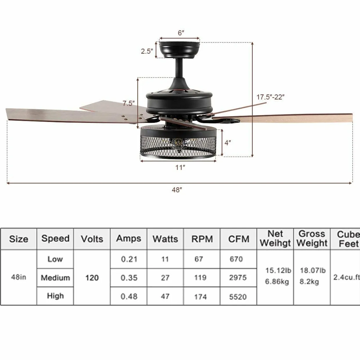 Tangkula Farmhouse Ceiling Fan with Light, Rustic LED Ceiling Fan with 3 Lights for Indoor, w/ 5 Iron Reversible Blades & Remote Control