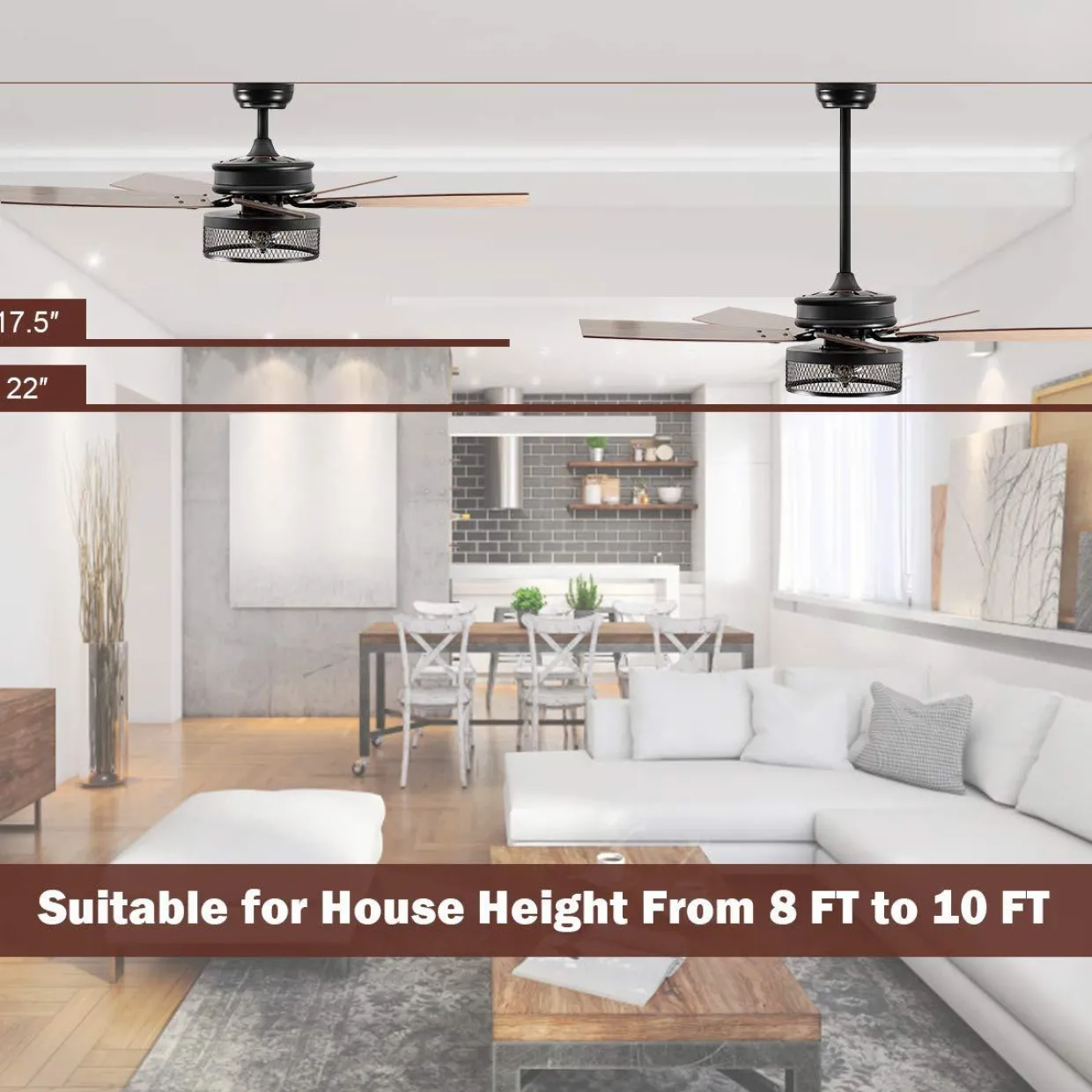 Tangkula Farmhouse Ceiling Fan with Light, Rustic LED Ceiling Fan with 3 Lights for Indoor, w/ 5 Iron Reversible Blades & Remote Control