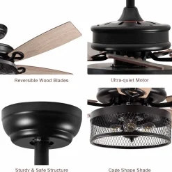 Tangkula Farmhouse Ceiling Fan with Light, Rustic LED Ceiling Fan with 3 Lights for Indoor, w/ 5 Iron Reversible Blades & Remote Control