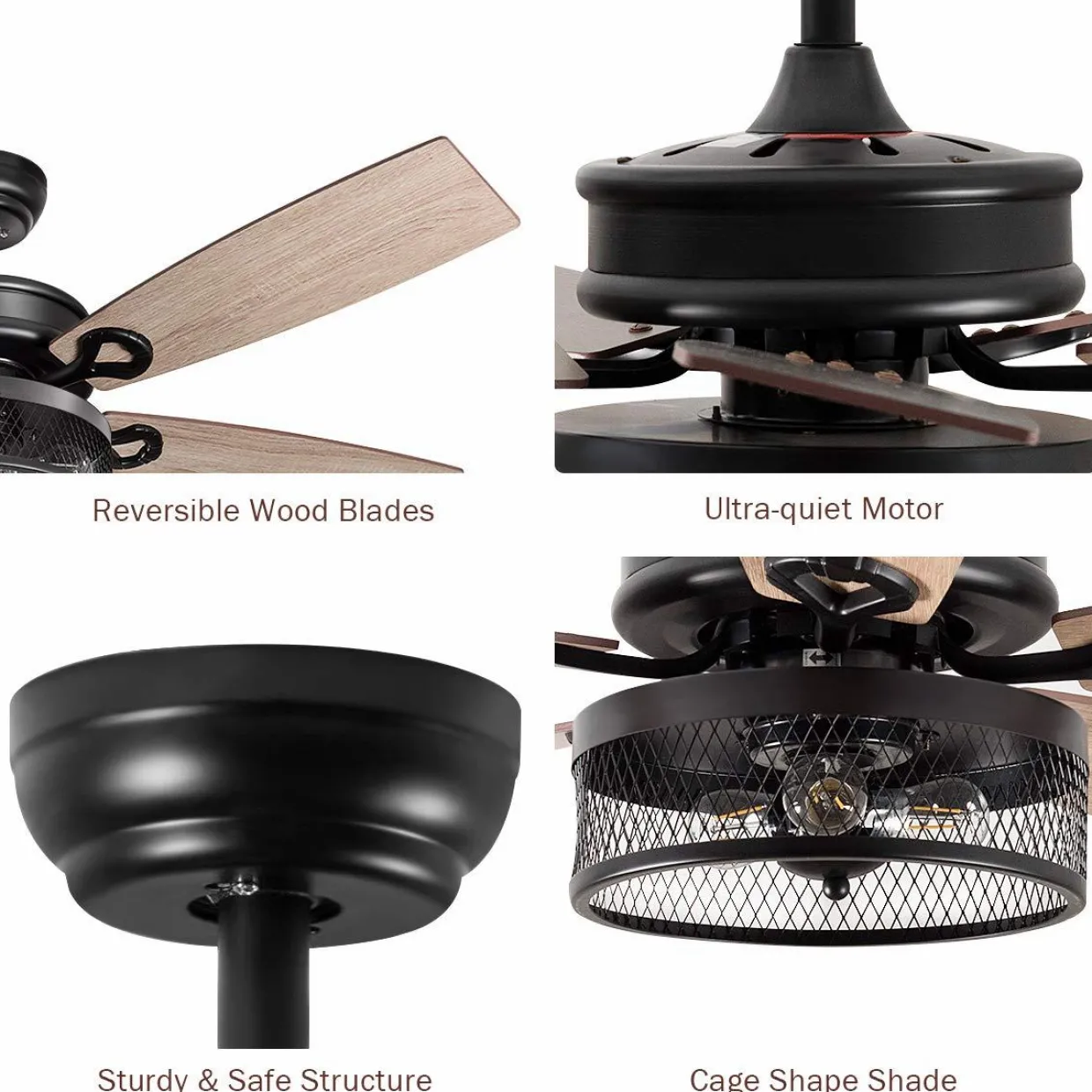 Tangkula Farmhouse Ceiling Fan with Light, Rustic LED Ceiling Fan with 3 Lights for Indoor, w/ 5 Iron Reversible Blades & Remote Control