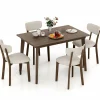 Tangkula Farmhouse Dining Table Set for 4, Dinette Set with Table & 4 Padded Seat, Rubber Wood Legs, Curved Backrest