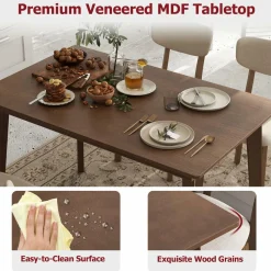 Tangkula Farmhouse Dining Table Set for 4, Dinette Set with Table & 4 Padded Seat, Rubber Wood Legs, Curved Backrest