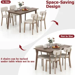 Tangkula Farmhouse Dining Table Set for 4, Dinette Set with Table & 4 Padded Seat, Rubber Wood Legs, Curved Backrest