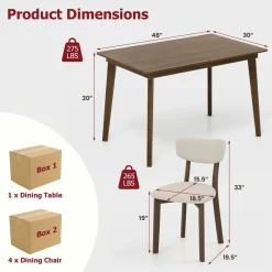 Tangkula Farmhouse Dining Table Set for 4, Dinette Set with Table & 4 Padded Seat, Rubber Wood Legs, Curved Backrest