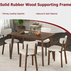 Tangkula Farmhouse Dining Table Set for 4, Dinette Set with Table & 4 Padded Seat, Rubber Wood Legs, Curved Backrest