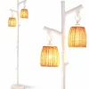 Tangkula Farmhouse Floor Lamp, 65" Tall Rustic Country Cottage 2 Light Dimmable Tree Rattan Floor Lamp
