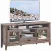 Tangkula Farmhouse Tall TV Stand, Retro Wood Universal Stand for TV's up to 65" Flat Screen, with 2 Glass Door Cabinets