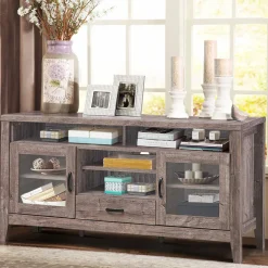 Tangkula Farmhouse Tall TV Stand, Retro Wood Universal Stand for TV's up to 65