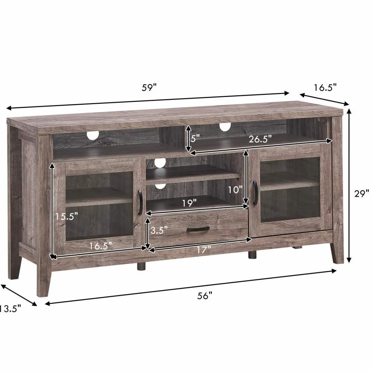 Tangkula Farmhouse Tall TV Stand, Retro Wood Universal Stand for TV's up to 65" Flat Screen, with 2 Glass Door Cabinets