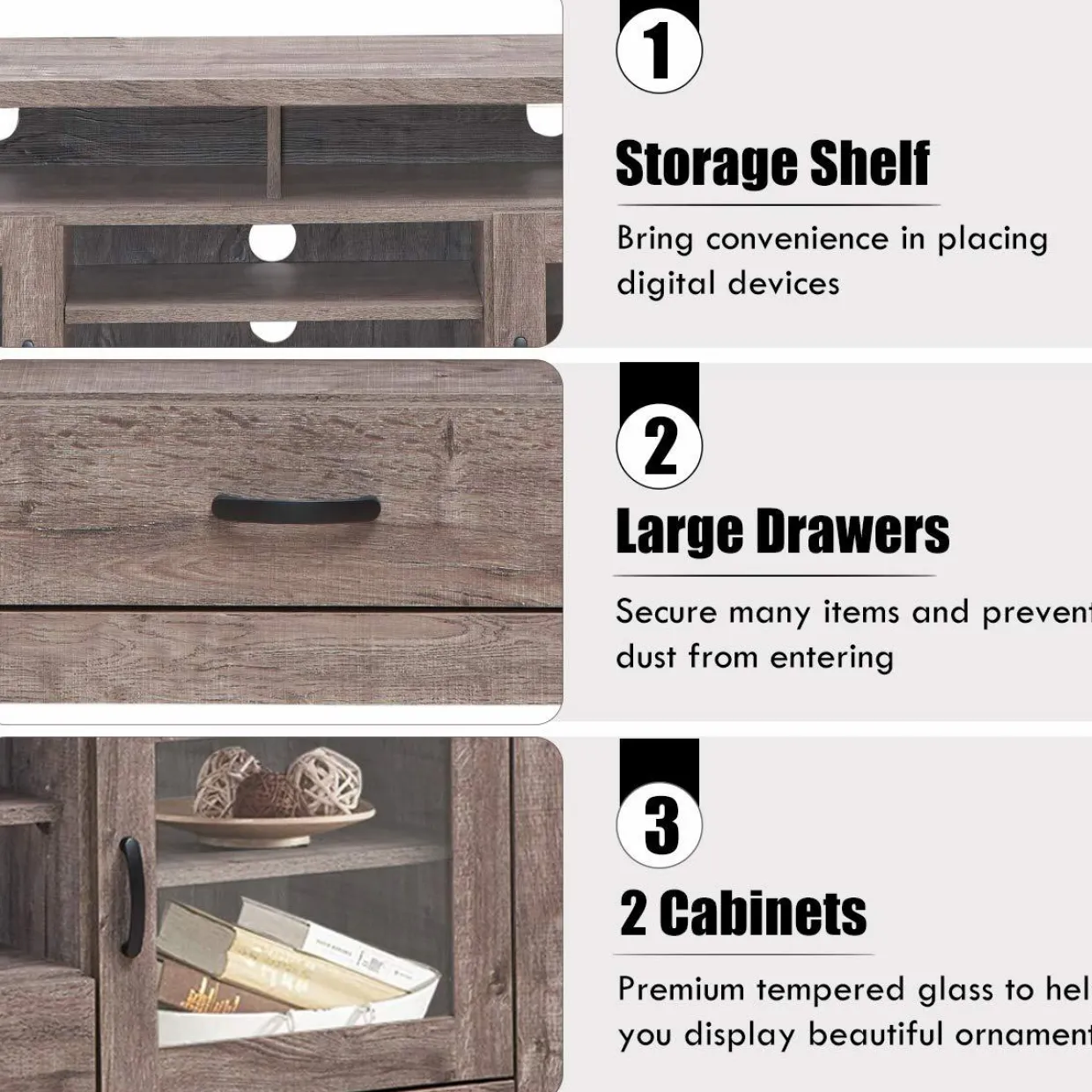 Tangkula Farmhouse Tall TV Stand, Retro Wood Universal Stand for TV's up to 65" Flat Screen, with 2 Glass Door Cabinets