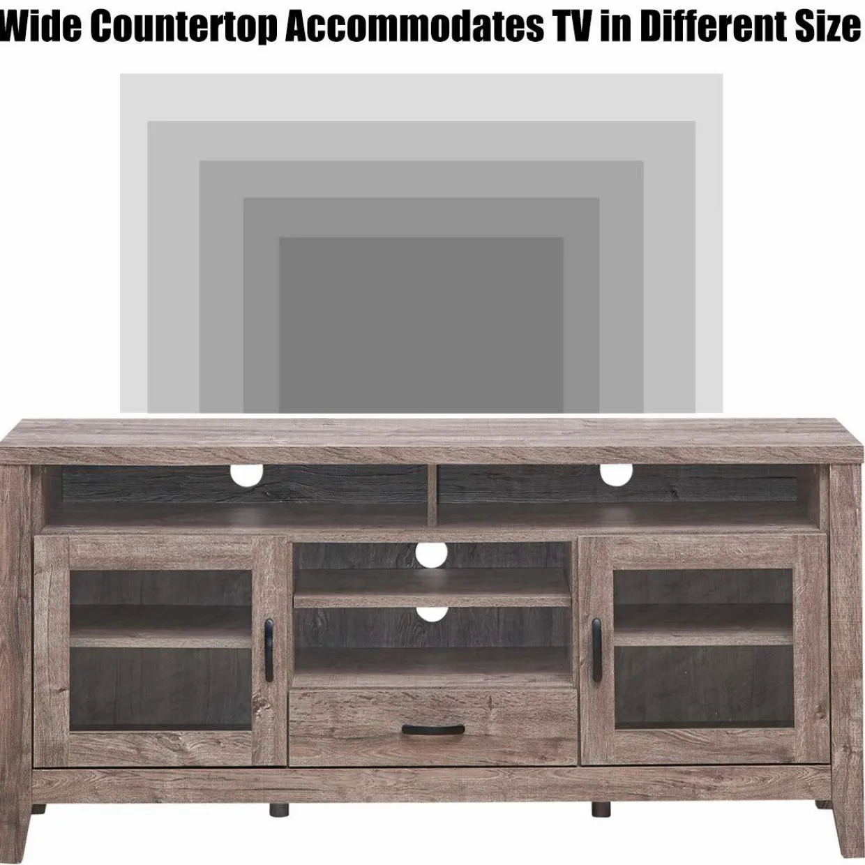 Tangkula Farmhouse Tall TV Stand, Retro Wood Universal Stand for TV's up to 65" Flat Screen, with 2 Glass Door Cabinets