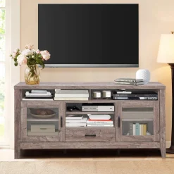 Tangkula Farmhouse Tall TV Stand, Retro Wood Universal Stand for TV's up to 65