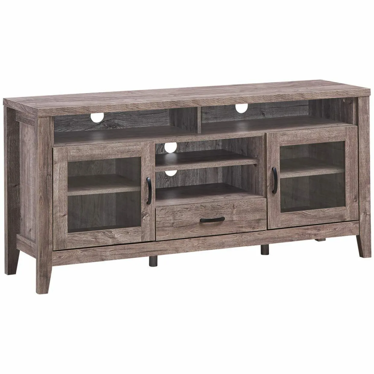 Tangkula Farmhouse Tall TV Stand, Retro Wood Universal Stand for TV's up to 65" Flat Screen, with 2 Glass Door Cabinets