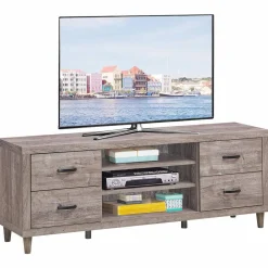 Tangkula Farmhouse TV Stand, Retro Wood Universal Stand for TV's up to 65" Flat Screen, 4 Drawers & 3 Open Shelves with 7 Adjustable Heights