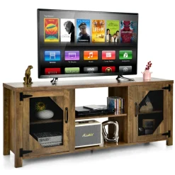 Tangkula Farmhouse TV Stand for TVs up to 65 Inch Flat Screen, Media Console Cabinet, Rustic Brown