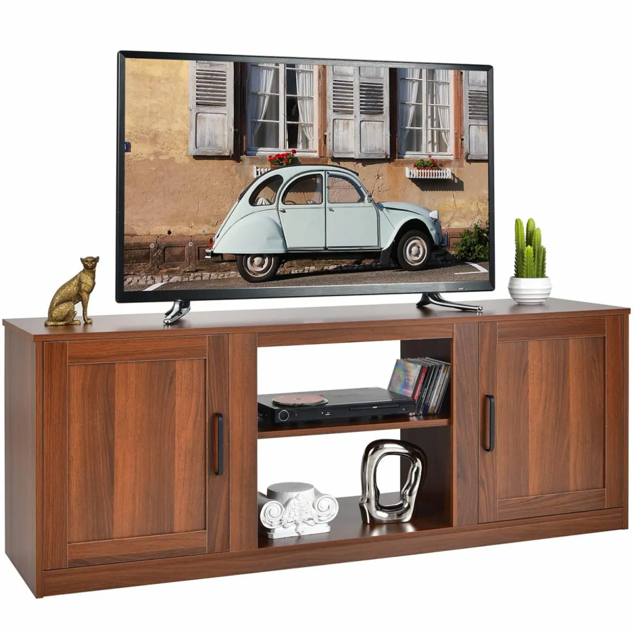 Tangkula Farmhouse TV Stand with Double Barn Doors