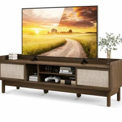 Tangkula Farmhouse TV Stand for TVs up to 65”, Mid Century Modern TV Console Table w/Storage (Walnut, 59”L, up to 65"TV)