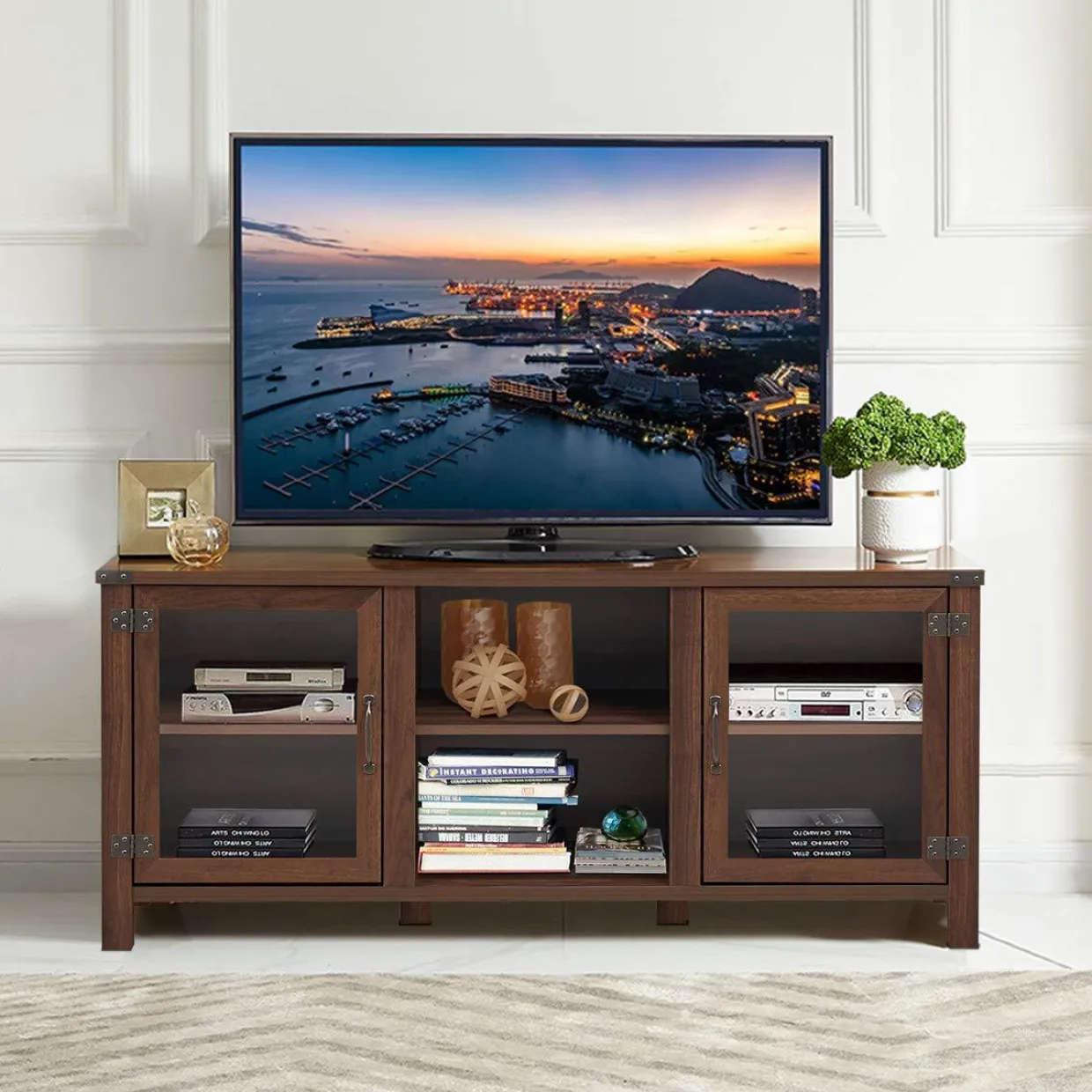 Tangkula Farmhouse TV Stand, Living Room Console Storage Cabinet for TVs up to 65" Flat Screen