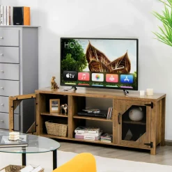 Tangkula Farmhouse TV Stand for TVs up to 65 Inch Flat Screen, Media Console Cabinet, Rustic Brown