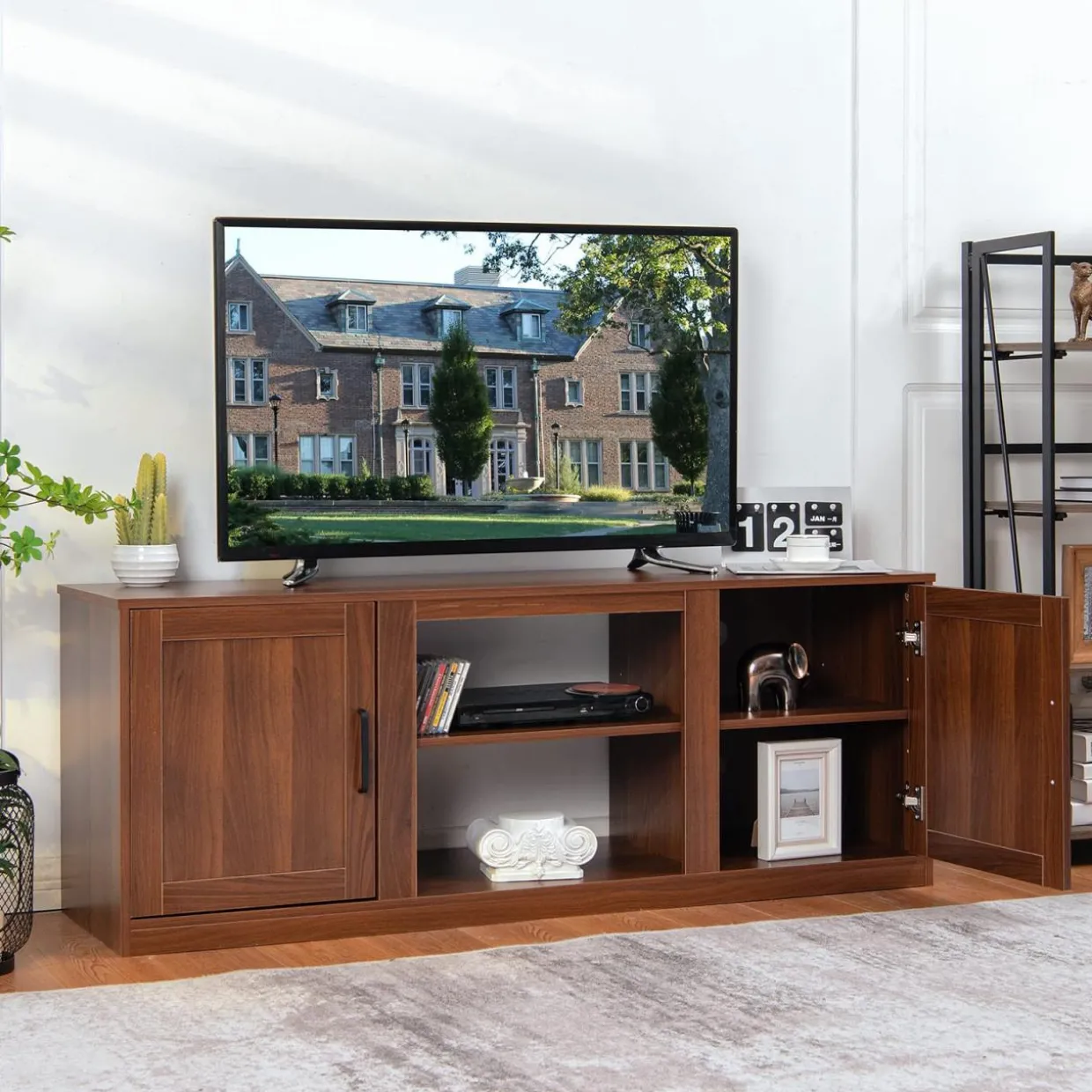Tangkula Farmhouse TV Stand with Double Barn Doors