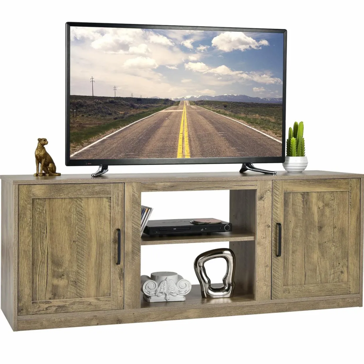 Tangkula Farmhouse TV Stand with Double Barn Doors
