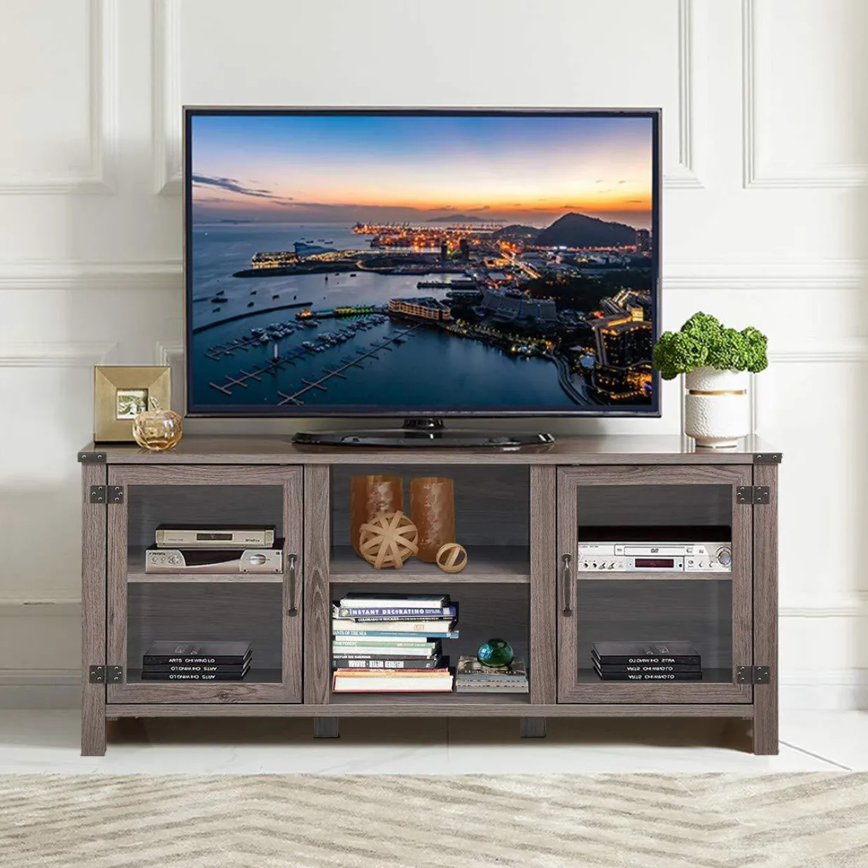 Tangkula Farmhouse TV Stand, Living Room Console Storage Cabinet for TVs up to 65" Flat Screen