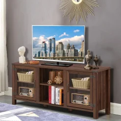 Tangkula Farmhouse TV Stand, Living Room Console Storage Cabinet for TVs up to 65