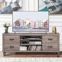 Tangkula Farmhouse TV Stand, Retro Wood Universal Stand for TV's up to 65