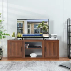 Tangkula Farmhouse TV Stand with Double Barn Doors