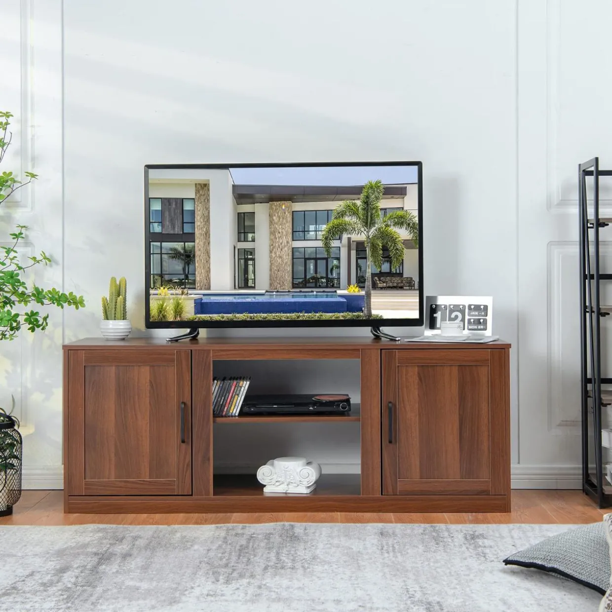 Tangkula Farmhouse TV Stand with Double Barn Doors