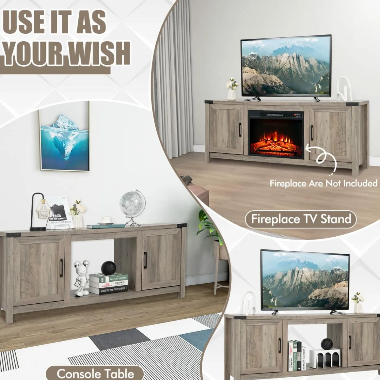 Tangkula Farmhouse TV Stand for TVs up to 70 Inch