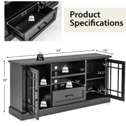 Tangkula Farmhouse TV Stand for TV up to 70 Inch, Tall Media Console Table with 2 Glass Doors