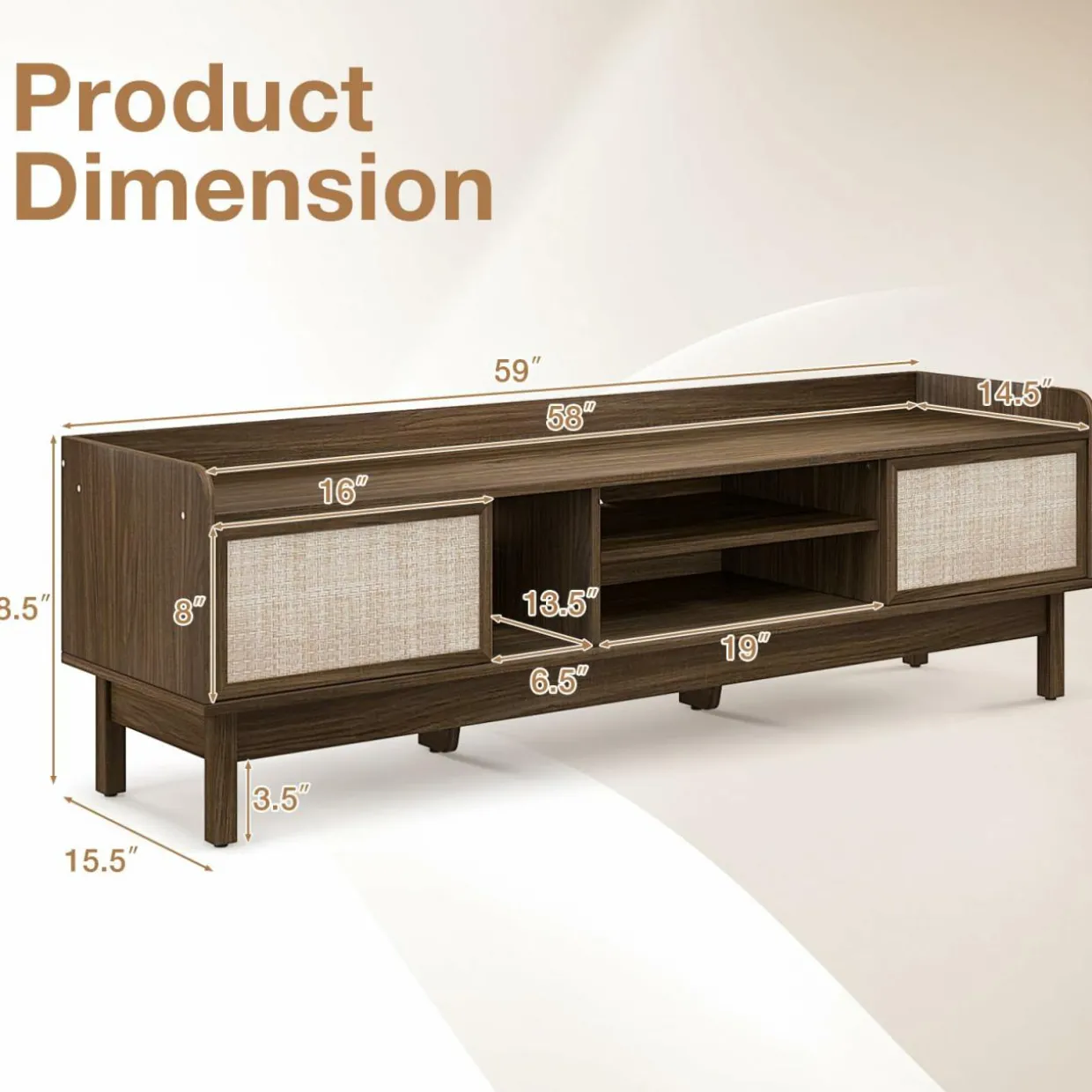 Tangkula Farmhouse TV Stand for TVs up to 65”, Mid Century Modern TV Console Table w/Storage (Walnut, 59”L, up to 65"TV)