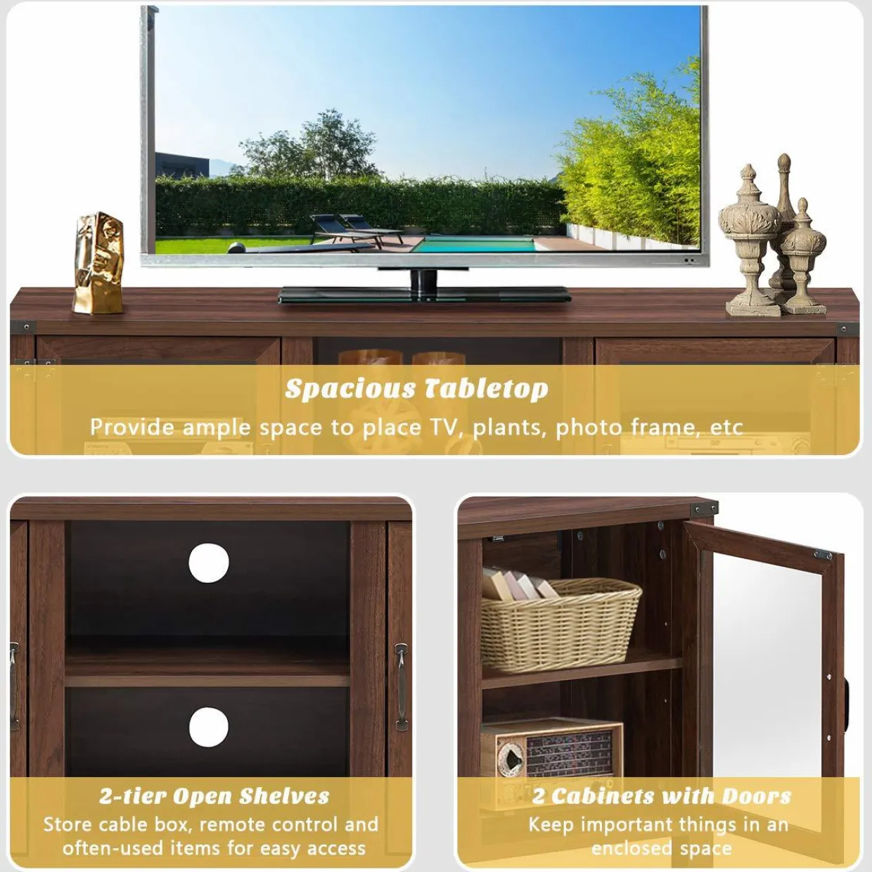Tangkula Farmhouse TV Stand, Living Room Console Storage Cabinet for TVs up to 65" Flat Screen