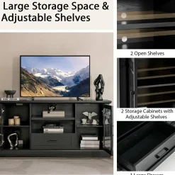 Tangkula Farmhouse TV Stand for TV up to 70 Inch, Tall Media Console Table with 2 Glass Doors
