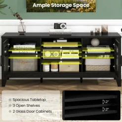Tangkula Farmhouse TV Stand for TVs Up to 65-in, Classic Media Entertainment Center w/Glass Door Cabinets & 4 Adjustable Shelves
